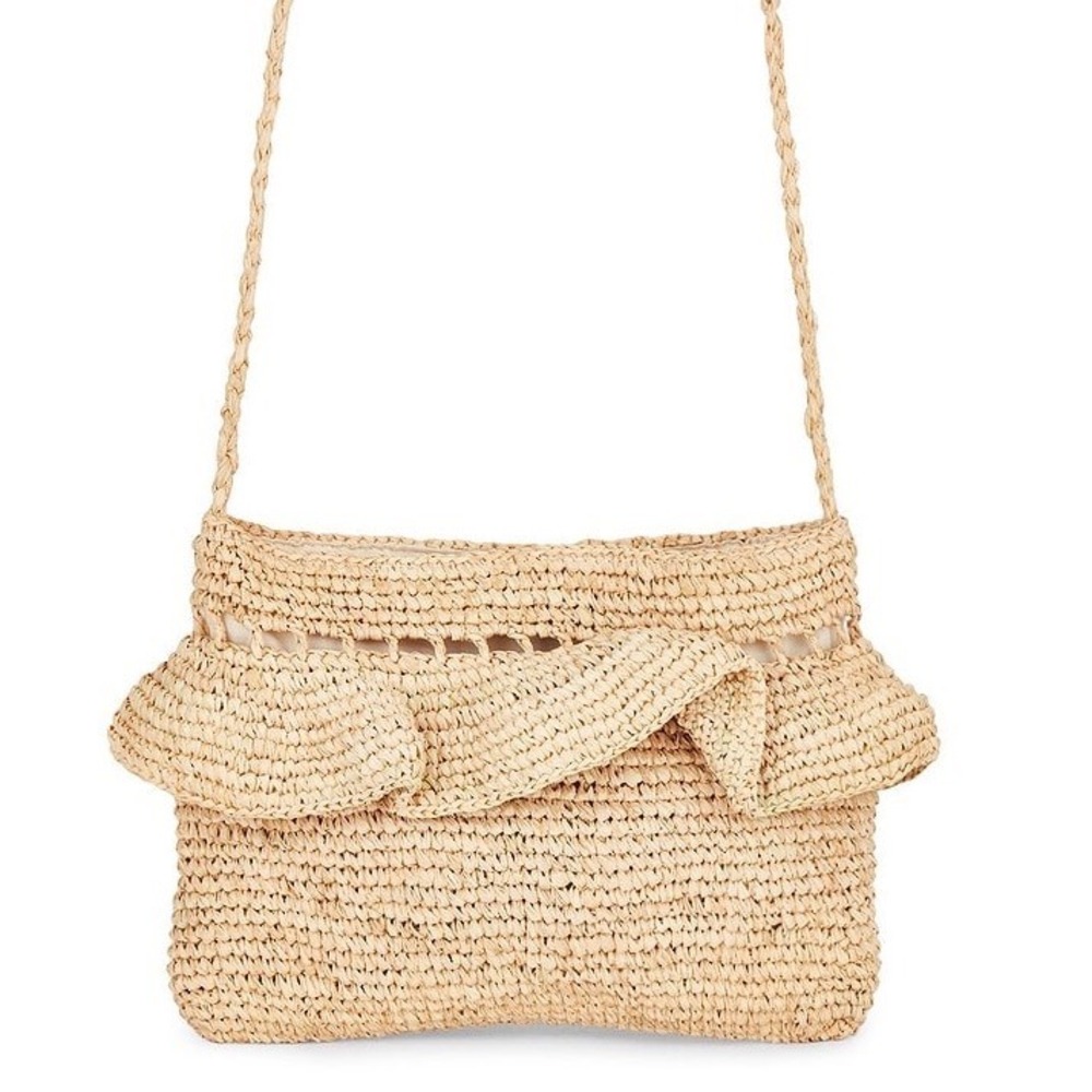 Hat Attack Ruffle Clutch in Natural Raffia Straw Crossbody Bag JUJM619RE $175